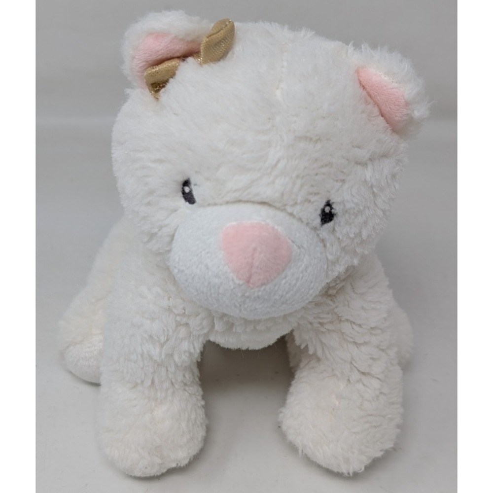 Carters White Plush Kitty Cat Kitten Gold Bow 2017 Baby Lovey Animal